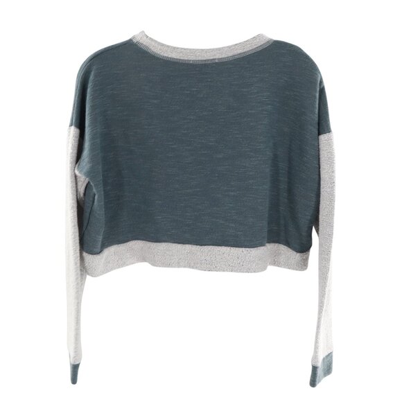 Earthbound Cropped Sweatshirt Women M Teal Athleisure Boho Color Block Weekend - Picture 2 of 12